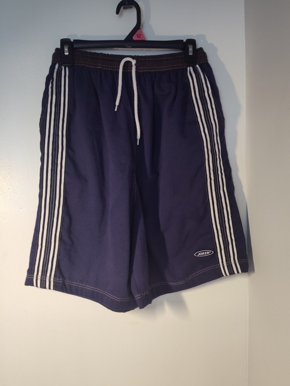 Navy Athletic Drawstring Men’s Shorts with White Stripes #380